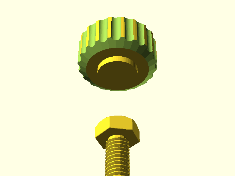 Hex knob underside with M8 hex bolt ready to insert