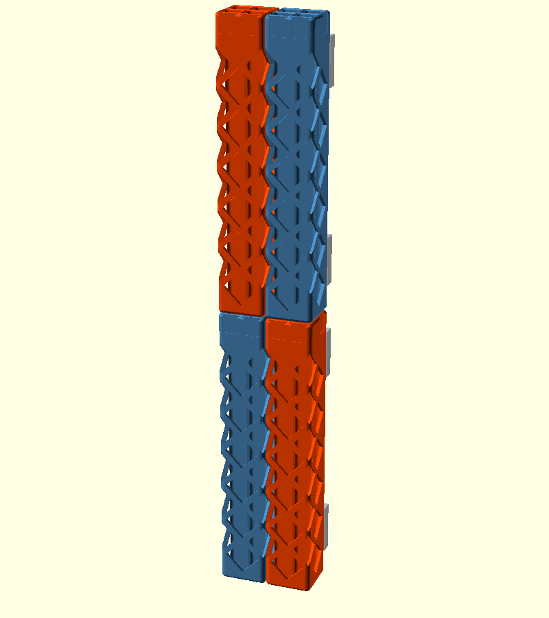 Four rod holders tiled in a 2 x 2 block on the openGrid board cells their snaps sit in