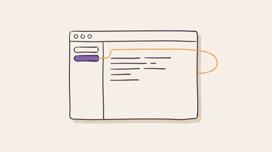 A terminal workspace window: the sidebar lists a local space and a purple remote space, and an amber line carries the remote session from that entry into the main pane