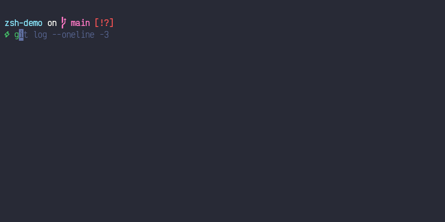 Animated demonstration of autosuggestions, tab completion, and syntax highlighting